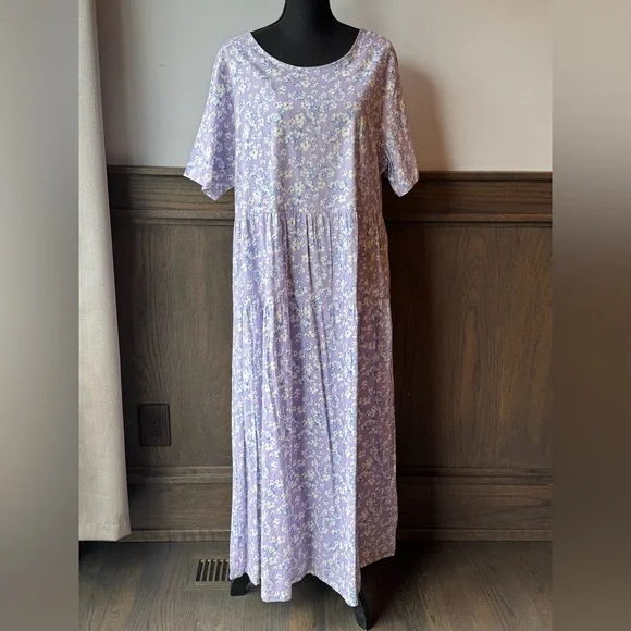 Yesno Lilac Floral Short-Sleeve Flowy Maxi Dress - Casual Women’s Dress 2X - Picture 1 of 8